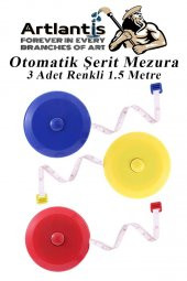 Otomatik Şerit Mezura 1.5 Metre 3 Renk 1 Adet Yuvarlak Cep Mezurası 150 cm Mezro Terzi Metresi Vücut Ölçüm Metresi - 1