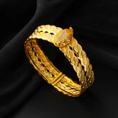 Saç Örgüsü Çiçekli Kelepçe Altın Bilezik thumbnail 4