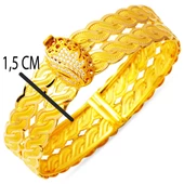 Saç Örgüsü Çiçekli Kelepçe Altın Bilezik thumbnail 6