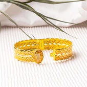 Saç Örgüsü Çiçekli Kelepçe Altın Bilezik thumbnail 3