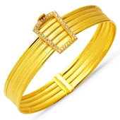 3 Sıra Taşlı Trabzon Hasır Kilitli Altın Bilezik thumbnail 1