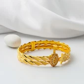 Osmanlı Tuğralı Kesik Burma Altın Kelepçe Bilezik thumbnail 3