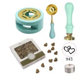 Davetiye Mum Mühürü Uygulama Seti Su Yeşili Renk 943 Çifte Kalp thumbnail 1