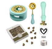 Davetiye Mum Mühürü Uygulama Seti Su Yeşili Renk 960 Kalp thumbnail 1