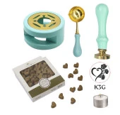 Davetiye Mum Mühürü Uygulama Seti Su Yeşili Renk K3G Kalp 3 Gül thumbnail 1