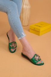 Lemis  Yeşil Renk Taşlı Terlik - 1