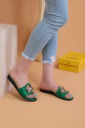 Lemis  Yeşil Renk Taşlı Terlik - 2