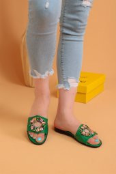 Lemis  Yeşil Renk Taşlı Terlik - 3