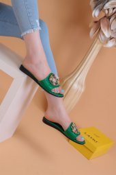 Lemis  Yeşil Renk Taşlı Terlik - 5