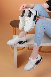 Popi Beyaz Siyah Renkli Bayan Spor Ayakkabı - 1