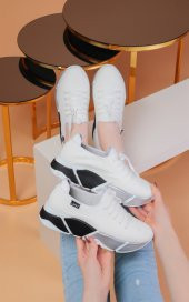 Popi Beyaz Siyah Renkli Bayan Spor Ayakkabı - 4