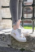 Astra Taşlı Desenli Şeffaf Taban Beyaz Renkli Kadın Sneaker - 5