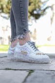 Astra Taşlı Desenli Şeffaf Taban Beyaz Renkli Kadın Sneaker - 4