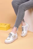 Astra Taşlı Desenli Şeffaf Taban Beyaz Renkli Kadın Sneaker - 1