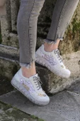Astra Taşlı Desenli Şeffaf Taban Beyaz Renkli Kadın Sneaker - 6