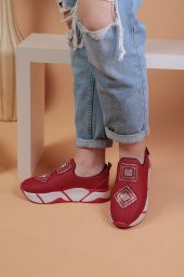 İmmobile Kırmızı Renkli Önü Parlak Taşlı Paraşüt Kumaş Lux Kadın Spor Ayakkabı - 1