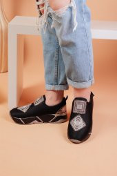 İmmobile Platin Renkli Önü Parlak Taşlı Paraşüt Kumaş Lux Kadın Spor Ayakkabı - 1