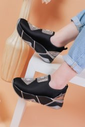 İmmobile Platin Renkli Önü Parlak Taşlı Paraşüt Kumaş Lux Kadın Spor Ayakkabı - 4