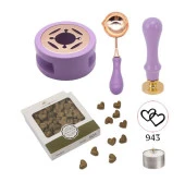 Davetiye Mum Mühürü Uygulama Seti Lavanta Renk 943 Çifte Kalp thumbnail 1