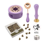 Davetiye Mum Mühürü Uygulama Seti Lavanta Renk K3G Kalp 3 Gül thumbnail 1