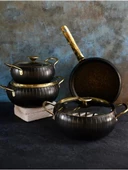 Oms 3528.SYH Meridian Siyah Gold Tencere Tava Seti 7 Parça - 1