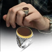 Oval Akik Taşlı 925 Gümüş Erkek Yüzük thumbnail 1