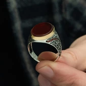 Oval Akik Taşlı 925 Gümüş Erkek Yüzük thumbnail 5