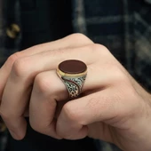 Oval Akik Taşlı 925 Gümüş Erkek Yüzük thumbnail 4