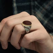 Oval Akik Taşlı 925 Gümüş Erkek Yüzük thumbnail 7