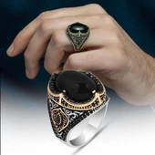 Siyah Oniks Taşlı 925 Gümüş Erkek Yüzük thumbnail 1