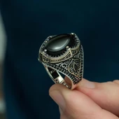 Siyah Oniks Taşlı 925 Gümüş Erkek Yüzük thumbnail 6