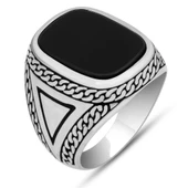 Siyah Oniks Taşlı 925 Gümüş Erkek Yüzük thumbnail 2
