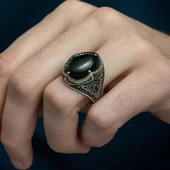 Siyah Oniks Taşlı 925 Gümüş Erkek Yüzük thumbnail 7