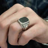 Siyah Oniks Taşlı 925 Gümüş Erkek Yüzük thumbnail 4