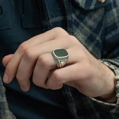 Siyah Oniks Taşlı 925 Gümüş Erkek Yüzük thumbnail 5