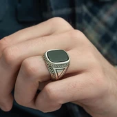 Siyah Oniks Taşlı 925 Gümüş Erkek Yüzük thumbnail 3