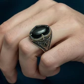 Siyah Oniks Taşlı 925 Gümüş Erkek Yüzük thumbnail 3