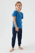 Roly Poly 3045 Garson Dotted Mavi Erkek Çocuk Kısa Kol Pijama Takım thumbnail 4