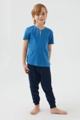 Roly Poly 3045 Garson Dotted Mavi Erkek Çocuk Kısa Kol Pijama Takım thumbnail 1
