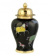 Crearthome Atlı Dekoratif Siyah Gold Küp Büyük Boy 14x12x33 cm AK.WLT0693 - 1