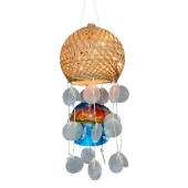 Rüzgar Çanı Jüt ip Hasır Top Kafesli Led Işıklı Lamba Beyaz Sedefli thumbnail 1