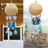 Rüzgar Çanı Jüt ip Hasır Top Kafesli Led Işıklı Lamba Beyaz Sedefli thumbnail 3