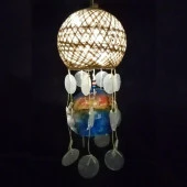 Rüzgar Çanı Jüt ip Hasır Top Kafesli Led Işıklı Lamba Beyaz Sedefli thumbnail 4