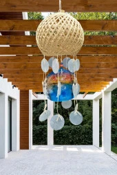 Rüzgar Çanı Jüt ip Hasır Top Kafesli Led Işıklı Lamba Beyaz Sedefli thumbnail 8