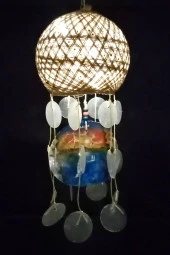 Rüzgar Çanı Jüt ip Hasır Top Kafesli Led Işıklı Lamba Beyaz Sedefli thumbnail 11