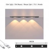 Sensörlü Şarjlı 3 Farklı Işık Renkli Dimmerli 40cm Siyah Cata Bella Ultra Slim Kabin Led - 3