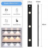 Sensörlü Şarjlı 3 Farklı Işık Renkli Dimmerli 40cm Siyah Cata Bella Ultra Slim Kabin Led - 5