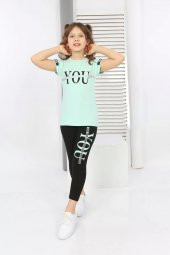 Love You Yazılı Yeşil Renk Taytlı Takım - 1