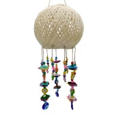 Rüzgar Çanı Jüt ip Hasır Top Kafesli Lamba Başlığı Renkli Nazar Boncuklu thumbnail 1