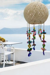 Rüzgar Çanı Jüt ip Hasır Top Kafesli Lamba Başlığı Renkli Nazar Boncuklu thumbnail 6